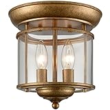 SAMTEEN Antiqued Gold Flush Mount Ceiling Light Glass Shade Mid Century Modern 2-Light Brass Ceiling