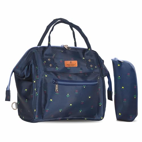 Motherly Mini Diaper Bag for Mothers for Travel, Small Maternity Handbag for Newborn Baby, Mothers Travelling Bag, Multiple Pockets Water Resistant Baby Bag, Hospital Bag for Moms(Blue Flower)