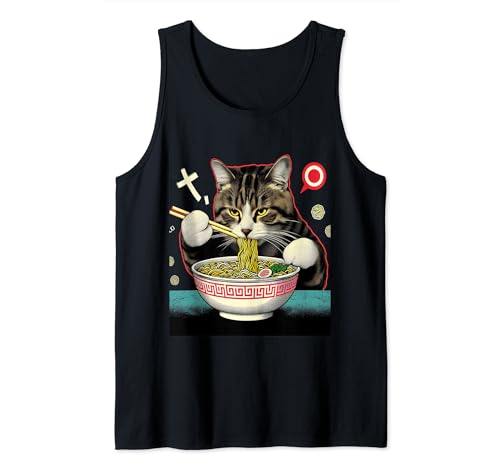 Funny Cat Ramen Fiesta Kitten Anime Ramen Entusiasta Camiseta sin Mangas
