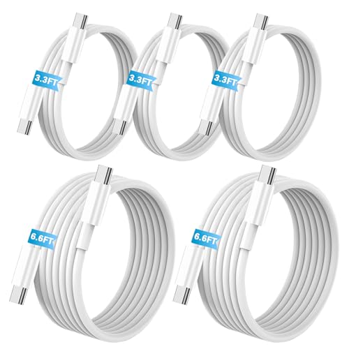 [Paquete de 5] Cable de carga rápida USB C a C de 60 W, transferencia de datos de 480 Mbps, 2 x 6.5 pies + 3 x 3.3 pies, PD 3.0 compatible con iPhone 15/16 Plus Pro Max, MacBook Pro/Air, Pad Pro/Air