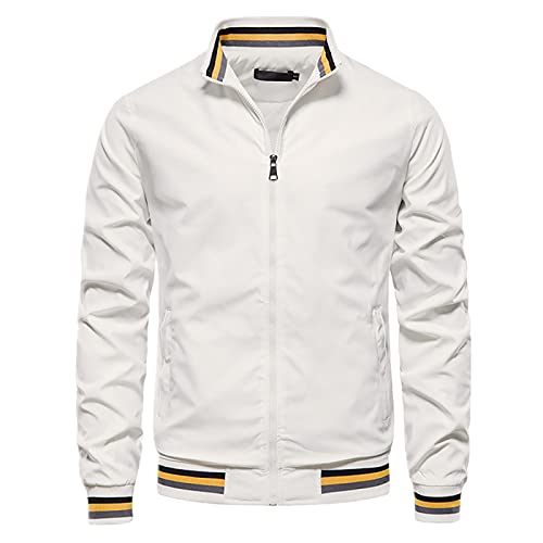 LSSM Herren Baumwoll-Thermoisolierung Und Winddichte Autojacke Einfarbige Jacke Mit Stehkragen Skijacke Leichte DüNne Bomberjacke Mit äRmeltasche Blouson Jacke üBergangsjacke Weiß Xl Cover