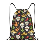 Zelinge Zaino con coulisse, per sport, palestra, Sugar Skulls Chili Cactus, S (14 x 16.9 inch)