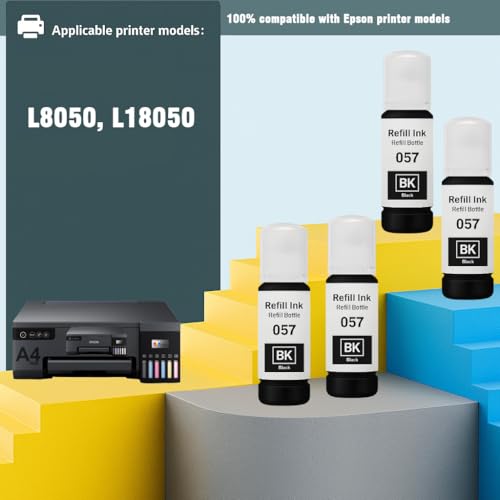 Image of KOSH 057 Black Refill Ink Suitable for L8050, L18050, L8150W Printers (70ml X 4Bottle)