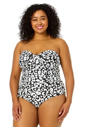 Women's Plus Size Wild Cat Twist Front Shirred One Piece