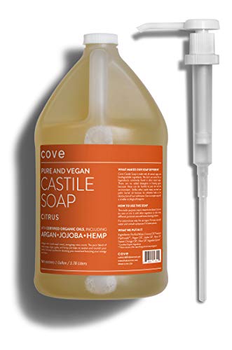 Cove Castile Soap Citrus - 1 Gallon With Pump - Organic Argan, Jojoba, & Hemp Oils #TOP1