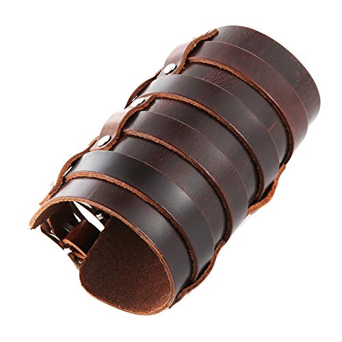 Hzman Mens Leather Wide Triple Strap Cuff Wrap Gauntlet Wristband Buckle Fastening Arm Armor Cuff 4 Rows (Brown) #TOP3