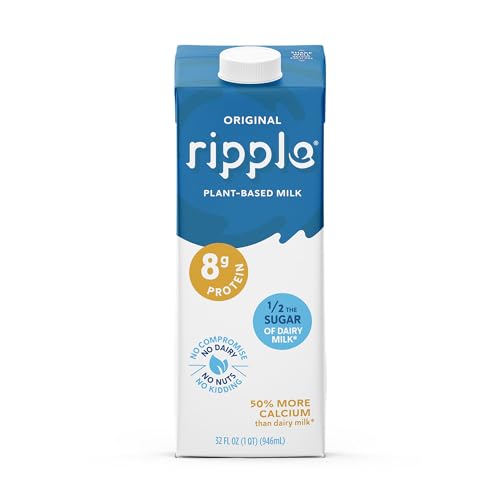 Image of Ripple Original Plant Based Milk | 8g of Quality Sourced Pea Protein, Calcium Rich | Shelf Stable | Vegan & Non GMO Certified | Dairy, Soy, Nut, Gluten, & Lactose Free | 32 Fl Oz Cartons (Pack of 6)