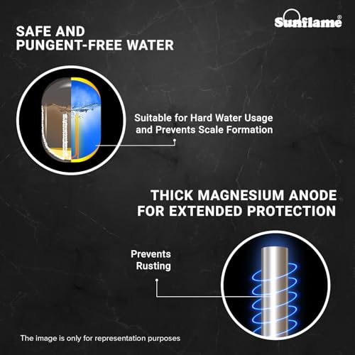 Image of Sunflame Rolig 3kW Geyser 10 Litre Water Heater for Home | 33% Faster Heating | BEE 5 Star Rating | Vitreous Enamel Tank Coating | Free PAN India Installation & Flexi Pipes | White