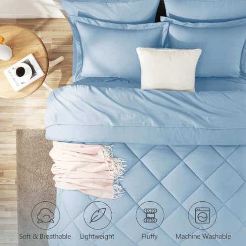 Image of CozyLux King Size Comforter Set Baby Blue - 7 Pieces Bed in a Bag King, Luxury Soft Bed Set for All Seasons, Bedding Set with Down Alternative Comforter, Sheets, Pillowcases & Shams