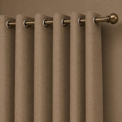 Image of LINENWALAS 100% True Blackout Window Curtains 6 Feet Set of 2 |Embossed Herringbone Leaf Design|Room Darkening Curtain |Thermal Insulated Curtains for Living Room, Bedroom (6 Feet, Light Brown)