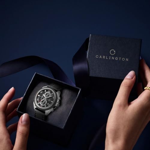 Image of Carlington Nitro Analog Chronograph Men's Premium Leather Strap Wrist Watch | Quartz Movement | Water & Shock Resistant Watch for Men | Casual & Formal Wear - CT 8075