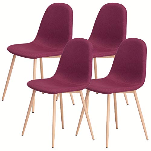 Ellexir Juego de 4 Sillas de Comedor con Cojín de Tela,Cocina de Color Rojo Oscuro,Sillas de Comedor con Patas de Metal Resistentes para el Comedor