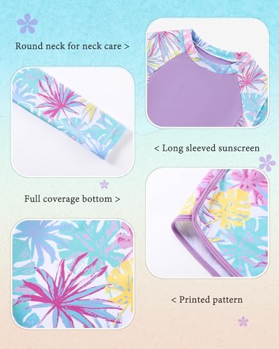Image of Girls Rash Guard Long Sleeve Swimsuit 2 Piece Bathing Suit UPF 50+ Summer Beach Swimwear for Girl 5-14 Years