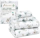 RUVANTI 100% Cotton Organic Percale Sheets Queen Size – Crisp Cooling Bed Sheets for Hot Sleepers, Deep Pocket 15”, Soft Peach Finish, Breathable & Durable Hotel-Style 4 Pcs, Halcyon
