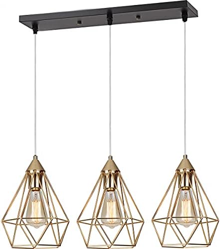 SEEBLEN 3- Light Indoor Island Pendant Light Gold Metal Hanging Ceiling Light Fixtures for Kitchen Kitchen Island Bar Dining Room