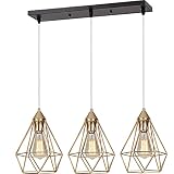 SEEBLEN 3- Light Indoor Island Pendant Light Gold Metal Hanging Ceiling Light Fixtures for Kitchen K