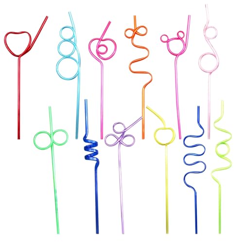 Image of 12 Pcs Colorful Curly Straws,Creative Party Straws Reusable Plastic for Kids Adults,Environmentally Friendly Crazy Loop Straw,for Friends' Gathering Birthday Party Camping Use