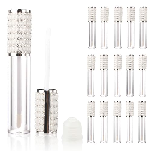 COSIDEA 15pcs Round Empty 5ml 0.17oz silver lip gloss tubes with wand pearl Lipgloss tube containers for lip oil packing