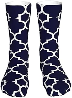 883 Compression Socks Navy Blue Quatrefoil Pattern Calf Socks Breathable Athletic Socks Soft Sports Socks For Walking Jogging Trekking 40cm