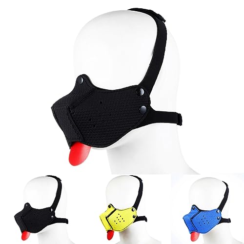 YILUQIFLY Tierkopf Maske Hundemaske Weiche Latex Petplay spielzeug für Cosplay Party Maskerade Halloween Kostüm Party Hood Masken Welpenmaske ﻿ (schwarz)