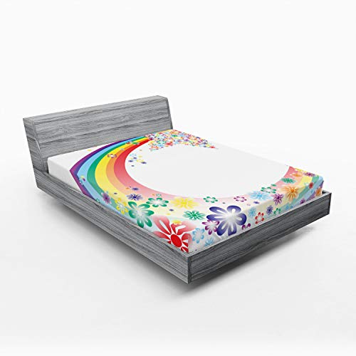 Ambesonne Abstract 2 Pack Fitted Sheet, Nature Spring Floral, Bed Cover All-Round Elastic Deep Pockets 2 Pieces, Package Contains 2 California King Fitted Sheets, Rainbow Colors