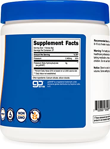 Nutricost Potassium Bhb Salts, Exogenous Ketone Supplement, 6.4G Beta-Hydroxybutyrate Per Serving, 250 Grams #TOP4