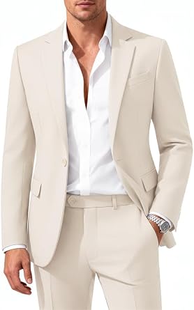 MAGE MALE Mens 2 Piece Suit Slim Fit Solid Wedding Prom Tuxedo Suit with One Button Notch Lapel Blazer and Pants