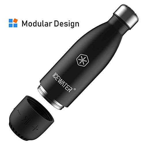 ICEWATER 3-in-1 Smart Stainless Steel Water Bottle(Glows to Remind You to Stay Hydrated)+Bluetooth Speaker,17 OZ,Stay Hydrated ,Enjoy Music(Deep Black)