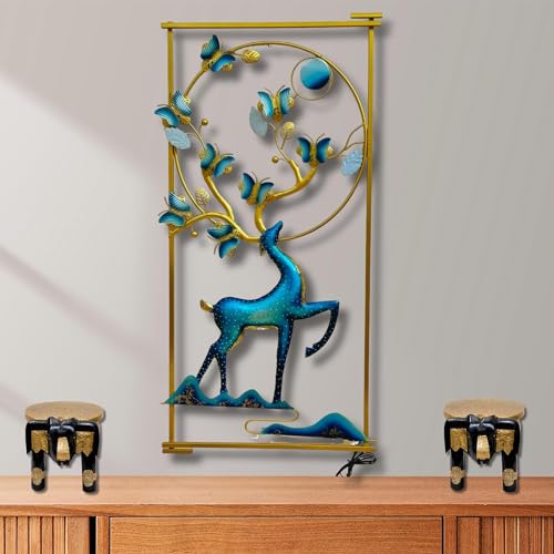 Image of pranjals house Wall Art Deer And Butterfly Metal Frame with LED, Wall Sculpture for Living Room, Bedroom, Drawing Room, Office Wall Hanging for Home Decorative Item