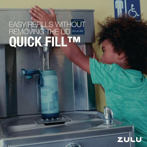 Image of ZULU Powerfill Pro 18oz Kids Stainless Steel Water Bottle with Quick Fill Lid, Triple Wall Vacuum Insulated, Leak Proof Locking Lid, Sip & Chug, Reusable, BPA Free, Dishwasher Safe, Green Camo