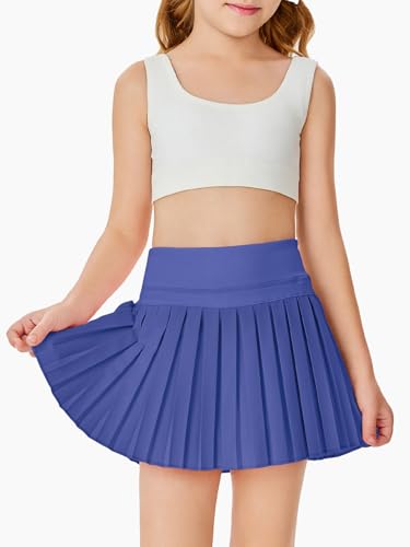Image of Haloumoning Girls Pleated Skirts with Shorts Athletic Tennis Skorts Sport Performance Skirt with Pockets 4-14 Years