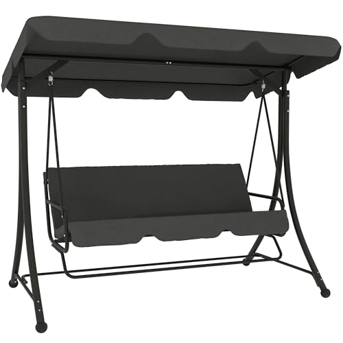 Outsunny Columpio de Jardín Exterior de 3 Plazas Balancín de Jardín Exterior con Toldo Ajustable Reposapiés Retráctil y Cojines Carga 330 kg 200x127x170 cm Gris