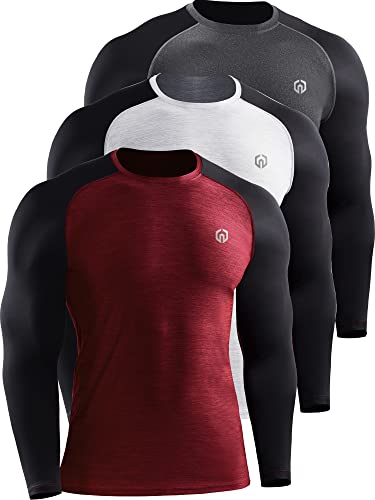 Neleus Men's Running Shirt Long Sleeve Workout Shirts,5073,3 Pack,Dark Grey/Red/Light Grey,X-Large #TOP18