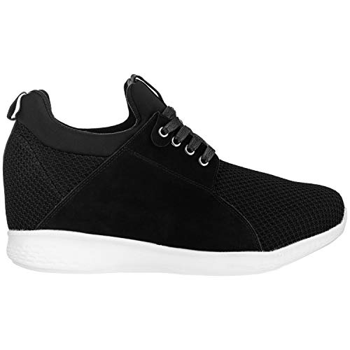 Image of CALTO Men's Invisible Height Increasing Elevator Trainer Shoes - Black Mesh Lace-up Lightweight Fashion Sneakers - 3.2 Inches Taller - H71922 - Size 10 D(M) US