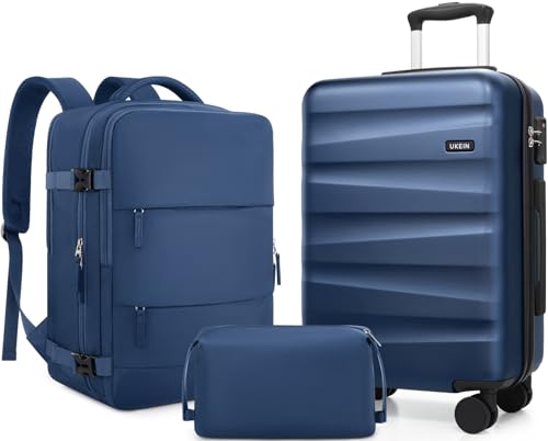 UKEIN Luggage Set with Backpack Polycarbonate Carry On Luggage Airline Approved with Spinner Wheels Hardshell Travel Suitcase with TSA Lock Suitcase Set 3 Piece