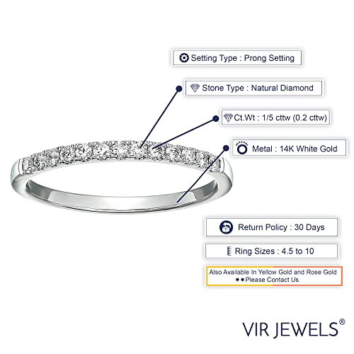 1/5 carat (ctw) Diamond Wedding Anniversary Band for Women, Half Eternity Round Diamond Engagement Ring 14K White Gold Prong Pave Set 0.20 cttw, Size 4-103