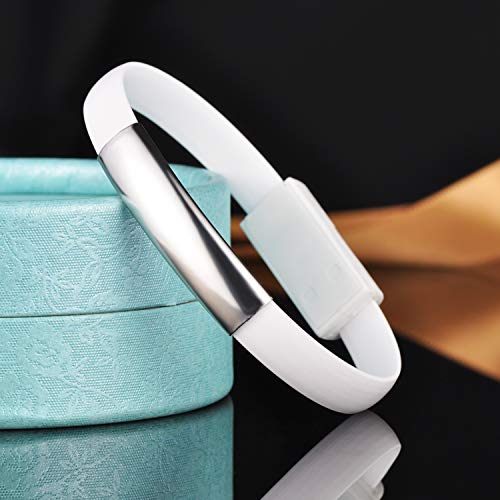 Yumilok Silicone Bracelet Mirco USB Cable Charging Cable Wristband Data Sync Cable für Android-Smartphones and Tablets, 2 Pack(Black, White)3