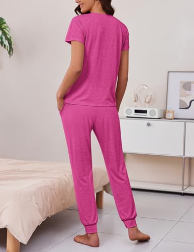 Image of Ekouaer 2 pack Pajama Sets for Womens Jogger Pants Pjs Short Sleeves Lounge Set Soft Sleepwear with Pockets