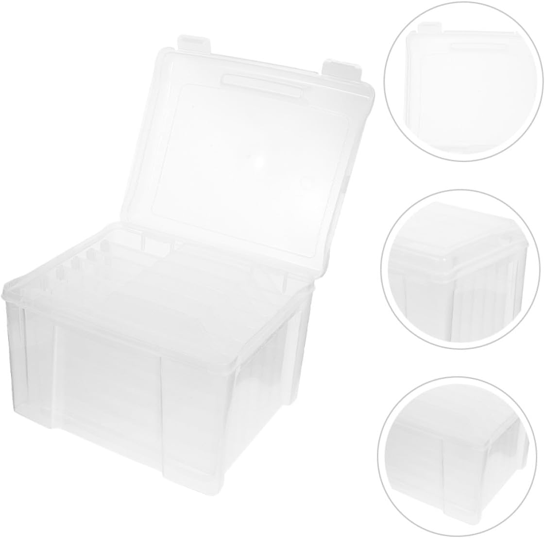 VANZACK Plastic Photo Storage Organizer Box with 6 Adjustable Dividers, Photo Keeper Container for Greeting Cards and Hardware Accessories, Plastic Classification Storage Box for Home