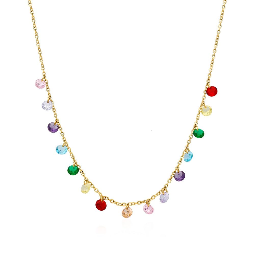 AVANCY Collar Ziconitas Colores Acero 316 L. Chapado Oro 18 kilates.