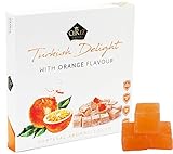 Turkish Delight with Fantastic Orange Flavor (No Nuts) Sweet Confectionery Luxury %100 Handmade Lokum Candy Dessert Glucose Free Gift Box Approx.40 Pcs 14 Oz (Medium)