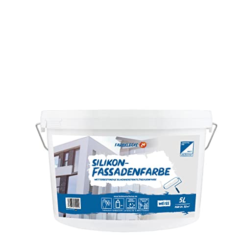 Farbklecks24 Silikon Fassadenfarbe 5L (versch. Größen) weiss, wetterbeständig, schmutzabweisend, Außenfarbe