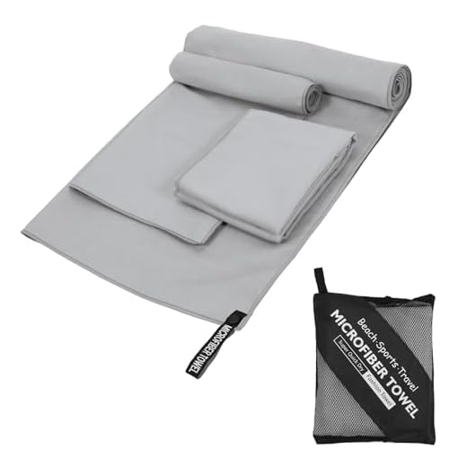 Juego de 3 Toallas de Microfibra, 1 Toalla Grande (180x60 cm) + 2 Toallas Pequeñas (80x40 cm), Ligeras y Secado Rápido Toallas para Gimnasio, Viaje, Playa, Piscina, Camping y Yoga (Gris Claro)