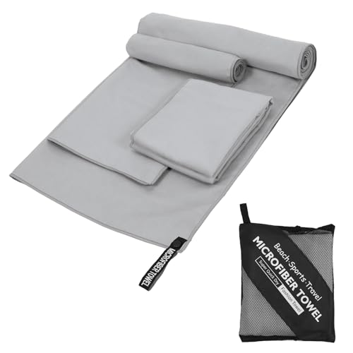 Yoodriy Set di 3 Asciugamani Microfibra, 1 Asciugamano Grande (180x60 cm) + 2 Asciugamani Piccoli (80x40 cm), Leggeri e ad Asciugatura Rapida Asciugamani per Palestra, Viaggio, Spiaggia e Piscina