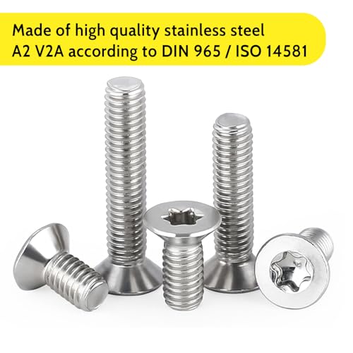 Miniatura 4 de Shunchg 20 Piezas Tornillos Torx De Cabeza Avellanada M3x8mm, Tornillo Mecánico Acero Inoxidable A2 V2a, Rosca Completa Tornillos Para Metales, Maquinaria Y Muebles