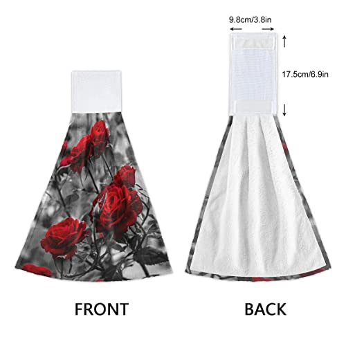 Red Rose Hanging Kitchen Towels Set Of 2 Nice Floral Dish Cloth Tie Towels Hand Towel Tea Bar Towels For Bathroom Gym Hotel #TOP3