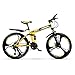 Produktbild Hxl Adult Mountainbike 24 Zoll klappbares Offroad-Fahrzeug Vollcarbon Stahl Vollfederung Fahrrad Doppelscheibenbremse 21 24 27 Geschwindigkeit,Gelb,24 Speed