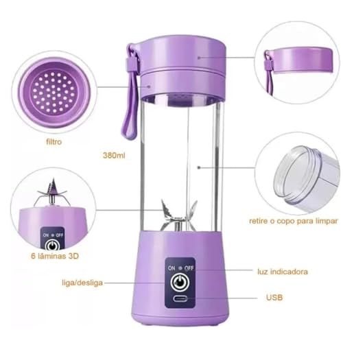 Mini Liquidificador Mixer Juice Garrafa Portátil USB Recarregável – 6 Lâminas (Verde)
