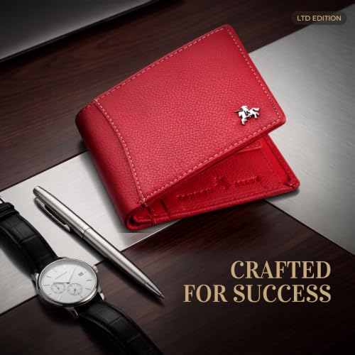 Image of LONDON ALLEY Slavia Red Leather Wallet for Men, 6 Card Slot | RFID Protected