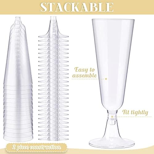 LATERN 50Pcs Plastic Champagne Flutes, 150ml Clear Champagne Glasses Reusable Stemmed Party Wine Cups for Garden Wedding Anniversary Shower Parties (5.5 x 16.5cm)